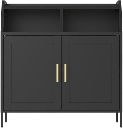 Fulvari Metal Kitchen Storage Cabinet with Adjustable Shelves,Sideboard Buffet Cabinet,Coffee Bar Cabinet with 2 Doors,Cupboard Console Table for Kitchen Living Dining Room Hallway Black