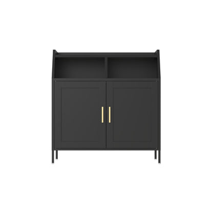 Fulvari Metal Kitchen Storage Cabinet with Adjustable Shelves,Sideboard Buffet Cabinet,Coffee Bar Cabinet with 2 Doors,Cupboard Console Table for Kitchen Living Dining Room Hallway Black