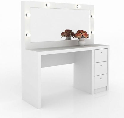 Danube Home Aldrick Dressing Table With Mirror And 3 Drawers | Durable Vanity Table | Dressing Makeup Desk With Storage | Modern Design Bedroom Furniture L 135.8 x W 46.5 x H 142.5 cm -White