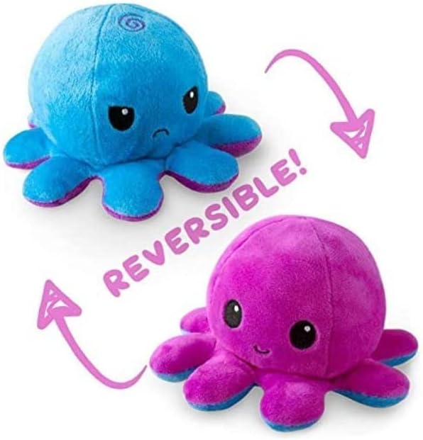 GrabMantra Reversible Octopus Plushie Soft Toys, Double-Sided Flip Stuffed Animal Mood Plush Show Your Mood Without Saying a Word, A Gift for Kids and Decorations | Happy + Angry | (Sunset + Mermaid)