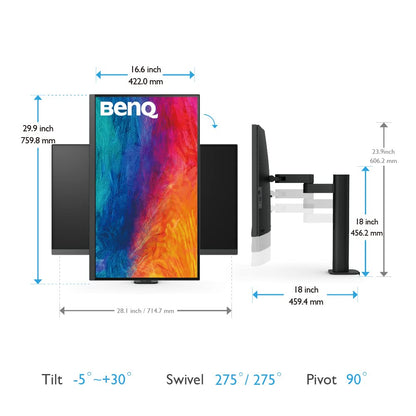 BenQ PD3205UA 32-inch Ergo Arm 4K Monitor, UHD, sRGB, Rec.709, HDR10, IPS, AQCOLOR Technology, USB-C, Factory-Calibrated, Hotkey Puck G2, KVM, Color Mode, DualView