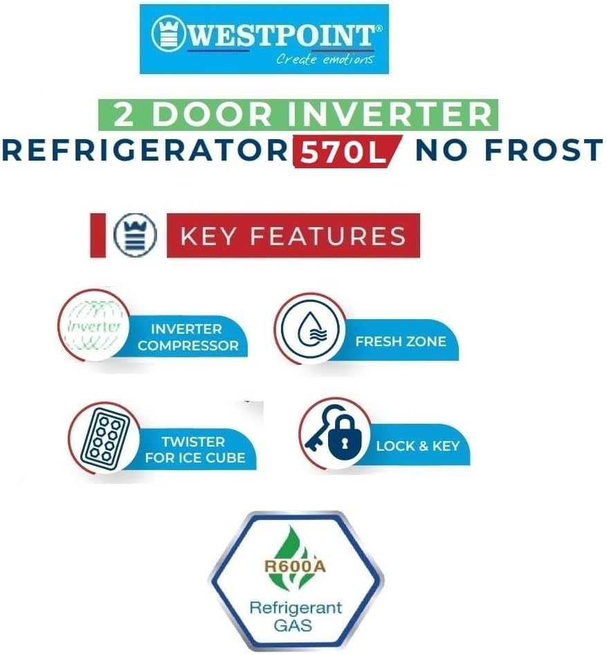 Westpoint 500 Liters Double Door NO FROST Refrigerator 4 Star ESMA RATED with INVERTER COMPRESSOR One Year Warranty Silver - WNN-5019EIV