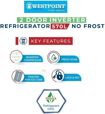 Westpoint 500 Liters Double Door NO FROST Refrigerator 4 Star ESMA RATED with INVERTER COMPRESSOR One Year Warranty Silver - WNN-5019EIV