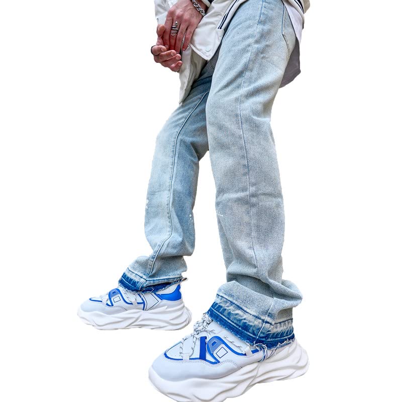 WEIBUMAOYI Men's Loose Fit Pants Relaxed-Fit Men Jeans Washed Oversize Straight Leg Carpenter Jean