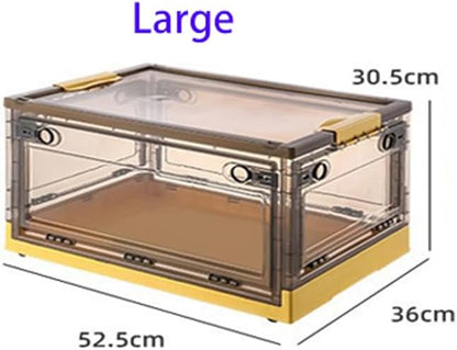 Mounay Foldable Storage Box with Lids,85L Stackable Storage Boxes with Wheels, Storage Container Crate, side Open Transparent Door for Home, Office, Bedroom (Extra large, Mango Yellow)