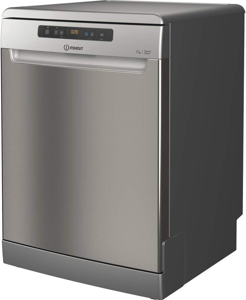 Indesit Dishwasher Freestanding Full Size 14 Place Settings, 8 Programs Delay Timer, Extra-Hot 72°c Rinse.Designed for Smaller loads -Made in Poland, Inox colour DFO-3C23XUK