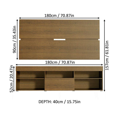 MADESA TV Stand with panel, for TVs up to 65 Inches, Wood, 180 x 157 x 40 Cm – Rustic