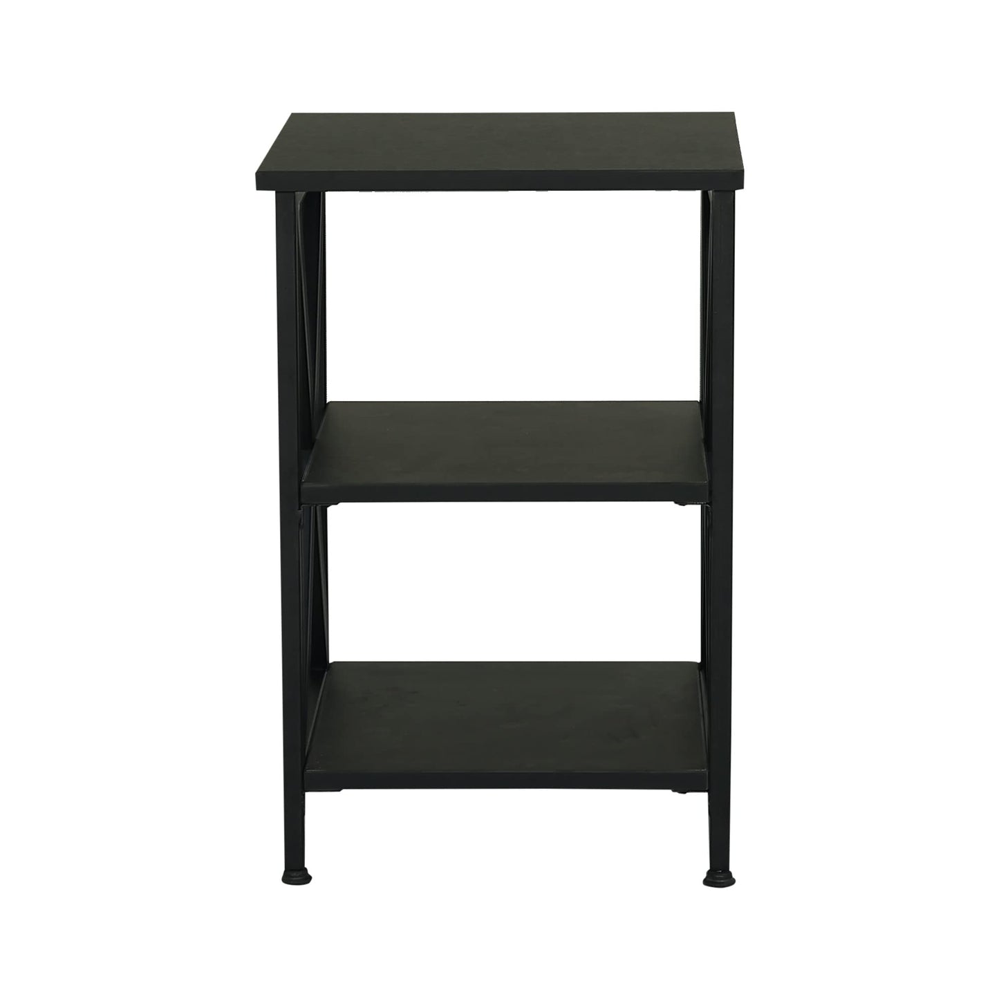 RIGID Side Table with Storage, End Table, Nightstand with X-Shaped Steel Frame, for Living Room, Bedroom, Farmhouse 3-Tie