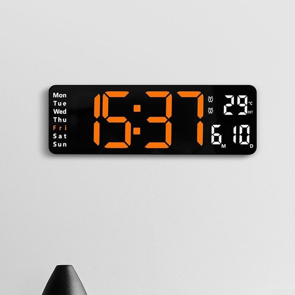 CAZADOR Digital Wall Clock Large Display, 13" Large Wall Clocks with Remote Control for Living Room Gym Shop Warehouse Office Garage Decor, Auto Brightness Dimmer Reloj De Pared with Date Week Temp