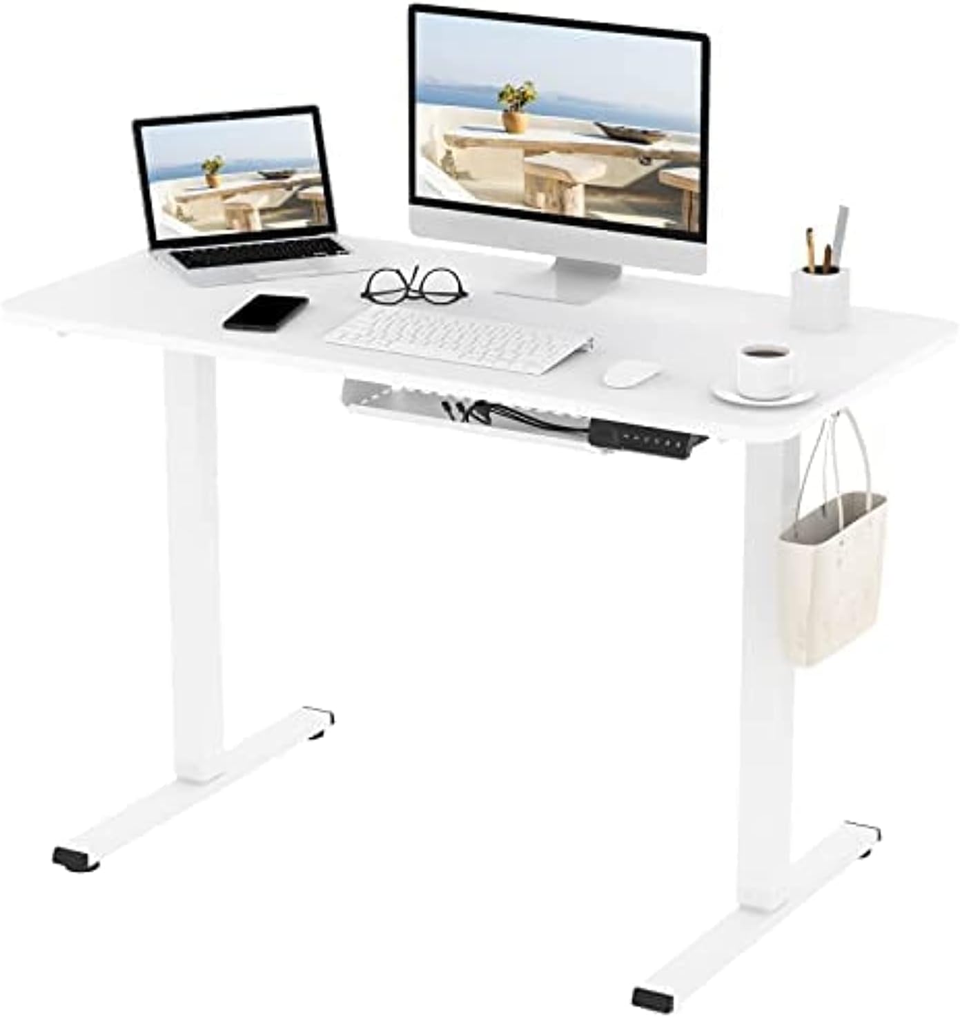 FLEXISPOT E1 Height Adjustable Electric Standing Desk with Desktop Two-Stage Heavy Duty Steel Stand up (Black Frame+ Black Desktop)