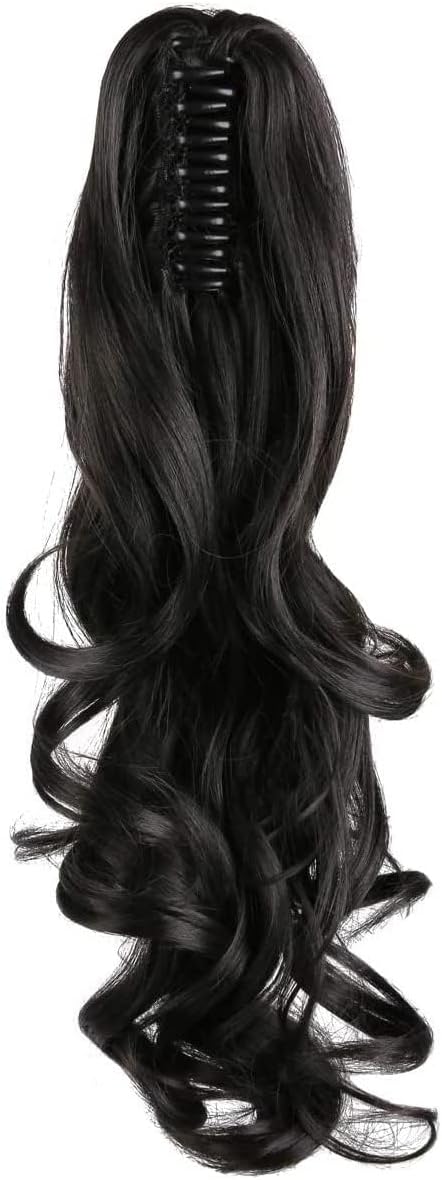 Synthetic Long Straight Claw Ponytail Wigs Clip In AH Tail Hair Ponytail (CURLY, 1B)