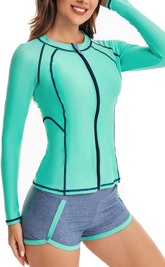 CCAKXCJJ Womens Two Piece Rash Guard Long Sleeve Swimsuit UV UPF 50+ Zipper Athletic Swimwear Sports Surfing Bathing Suit