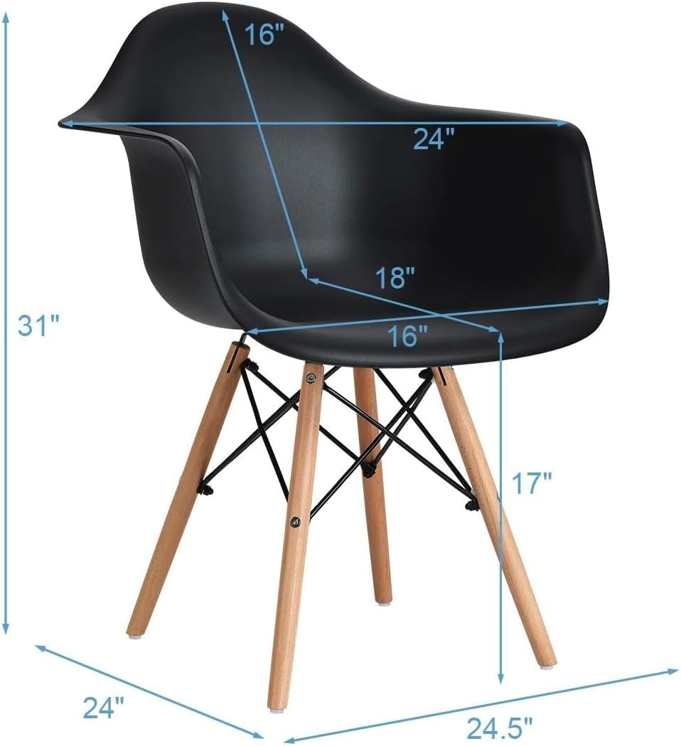 Mahmayi Dining Chairs Set of 1, Modern Mid Century Classic Style Molded Plastic Side Dining Chair with Natural Wood Leg, Heavy Duty for Dining Room (Set of 1)