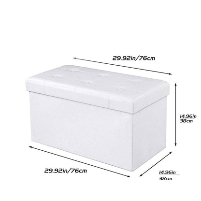 Faux Leather Folding White Storage Ottoman Bench, 110L Extra Large Storage Bench for Bedroom and Hallway, Versatile Space-Saving Storage Box with Storage Chest Footrest Padded Seat