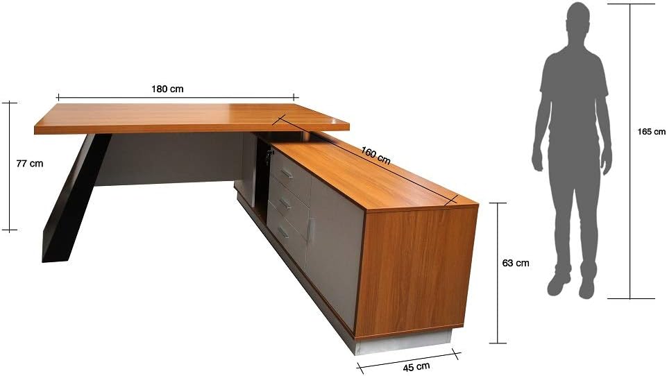 Mahmayi Zelda M225-16 Modern Executive Desk with Check Writing Ledge, Underneath Storage Cubby, Locking Drawer, and Storage Cabinet - Office Furniture for Productivity - Walnut/White (160cm)