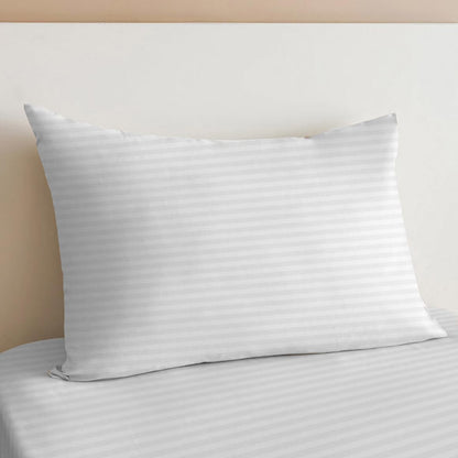 Sleep Well Microfiber Stripe Fitted Sheet with 2 Pillowcase Set - 150x200+17cm (White)