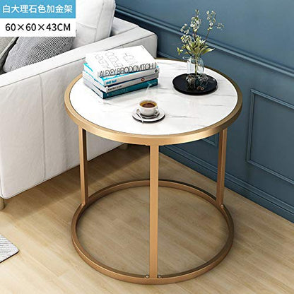 Coffee Tables for Living Room, Double-Layered Square End Side Tables Sofa Table, Modern Marble Nesting Table with Metal Frame Legs Set of 2 (White+square+Golden frame)