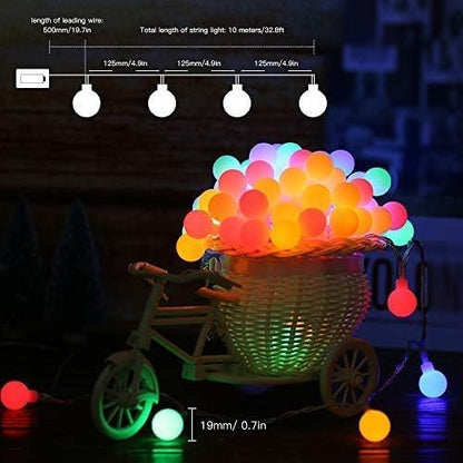 Globe String Lights, Battery Powered 10M 80 LED Fairy Lights, 8 Modes Waterproof Christmas Lights Outdoor Indoor with Remote for Party Living Room Bedroom Patio Gazebo Camping Garden (Multicolor)