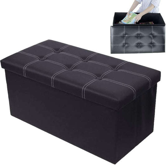 NeoStyle Storage Ottoman Cuboid Bench, Foldable ottoman foot rest seat,Foot Stool with 110L Capacity for Living Room and Bedroom(76 * 38 * 38CM,Black)