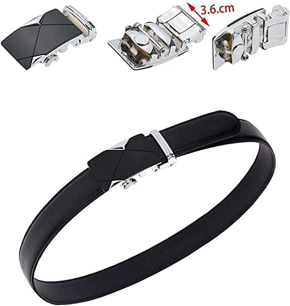 Mens Belt, ELECDON Genuine Leather Fashion Belt Ratchet Dress Belt with Automatic Buckle, Soft Leather Business Belt Fashion for Casual Dress Jeans Khakis (Silver Buckle, Black)