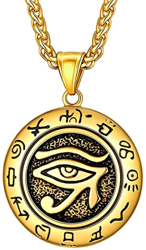 U7 Ancient Egyption Jewelry Stainless Steel 18K Gold Plated Eye of Horus Necklace, Ankh Cross Pendant, Men Women Fashion Jewelry with Chain 22 Inch, Send Gift Box