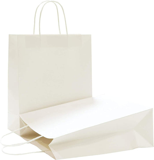 Showay Kraft Paper Bags - 48Pcs Craft Gift With Sturdy Handles Great For Shopping,Party,Gift,Birthday,Wedding,Party Celebration,Lunch,Merchandise And Retails (White, 21 * 15 * 8 Cm)