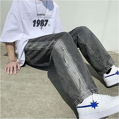 FantasyGears Y2k Jeans Men Grunge Hip Hop Baggy Pants Straight Leg Graphic Denim Joggers Loose Goth Trousers Streetwear