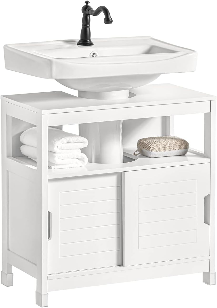 SoBuy FRG128-II-W Under-Sink Cabinet Bathroom Cabinet Cover Column Washbasin Anti-Moisture White L 60 x D 30 x H 61 cm