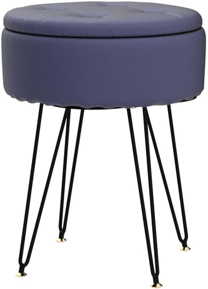 Cpintltr Faux Leather Storage Ottoman Round Footrest Stool Multifunctional Upholstered Ottoman with Metal Legs Modern Vanity Stools Tray Top Coffee Table Suitable for Living Room Bedroom Black