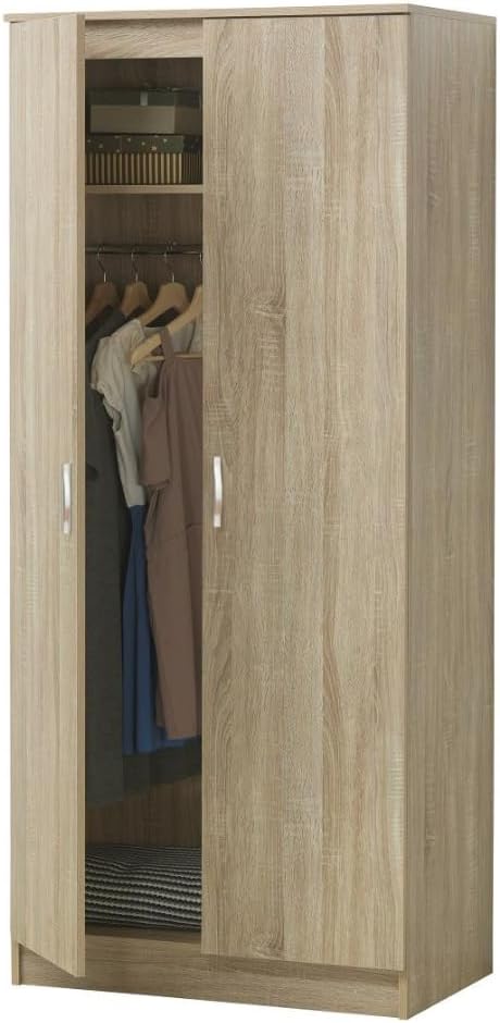 Karnak Trafford 2 Door Engineered Wood Wardrobe, Shelf & Hanging Rail Wooden Bedroom Storage Furniture Color (Sonoma Oak)