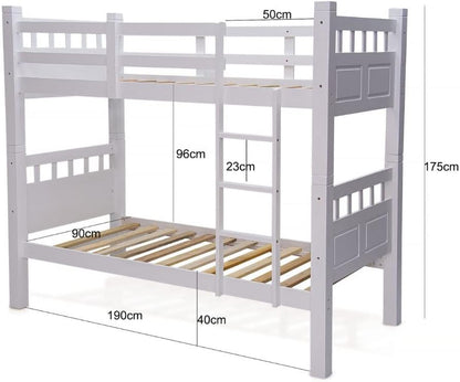 Karnak Heavy Duty Wooden Bunk Bed With Ladder for Kids, Teens, Bedroom, Guest Room Furniture, Solid Wooden Bed, Full-Length Guardrail Color White