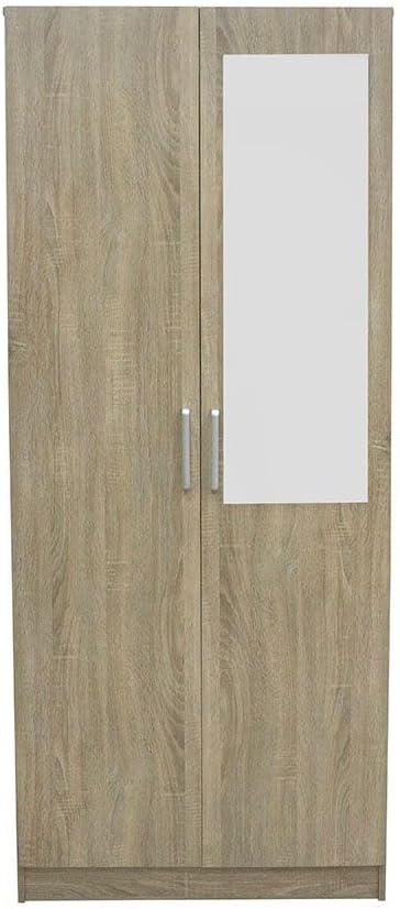 Danube Home Supreme 2 Door Wardrobe With Mirror | Extra Sturdy Closet, Clothes Storage Cupboard | Modern Design Space Saving Swing Door Cabinet For Bedroom L80xW52xH190cm - French Sonoma Oak