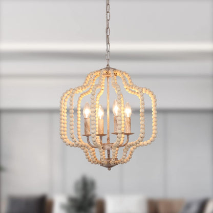 Oninio Modern Wooden Beads Dandelion Chandelier, Firework Pendant Lighting, 8-Lights Sputnik Ceiling Hanging Light Fixture for Living Room Dining Room Bedroom Kitchen Foyer(G9 Base,Bulb NOT included）