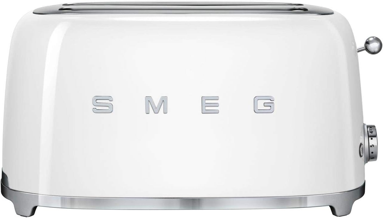 Smeg TSF02CRUK, 50's Retro Style 4 Slice Toaster,6 Browning Levels,2 Extra Wide Bread Slots, Defrost and Reheat Functions, Removable Crumb Tray, Cream, 1 Year Warranty