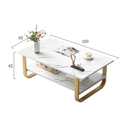 LEDIN Small household size of the coffee table simple modern coffee table living room home light luxury creative square coffee table (Marble white)