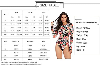 Maeau Women's Long Sleeve Rash Guard UV Protection Zipper Printed Surfing One Piece Swimsuit Bathing Suit