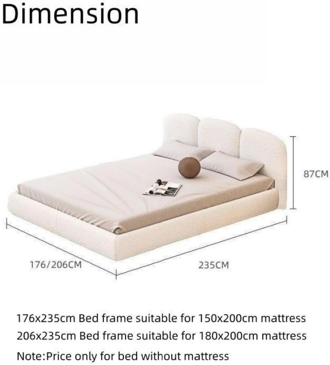 RciDos Light Luxury Bed Frame for Bedroom with Headboard, Fleece Fabric Wrap, Strong Frame and Wooden Slats Support,Strong Weight Capacity Without Mattress (Suitable for matress 180x200cm, Arc)