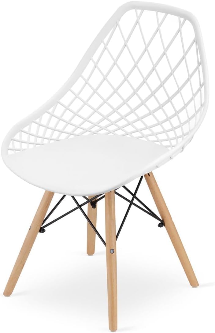 Dining Chair,Newest Style Modern Plastic Chair,Shell Room Chair with Lattice Back and Wooden Dowel Eiffel Legs,for for Kitchen Bedroom Living Room (Black,four chairs)