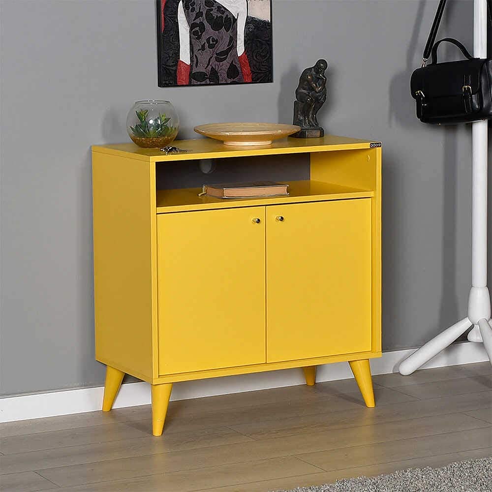 Adore Furniture London 2 Doors Decorative Multi-Purpose Cabinet, 73 cm Width x 79 cm Height x 42 cm Depth, Yellow