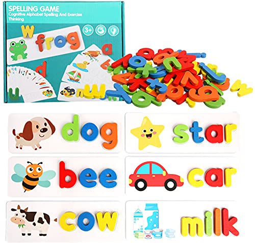 Toworld See and Spelling Learning Toy, Matching Letter Games Sight Word Flash Cards Montessori Wooden Educational Toys Gifts for Preschool Kindergarten Kids Boys Girls 3 4 5 Years Old