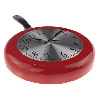 Timelike Wall Clock, 10 inch Metal Frying Pan Kitchen Wall Clock Home Decor - Kitchen Themed Unique Wall Clock with a Screwdriver (Red)