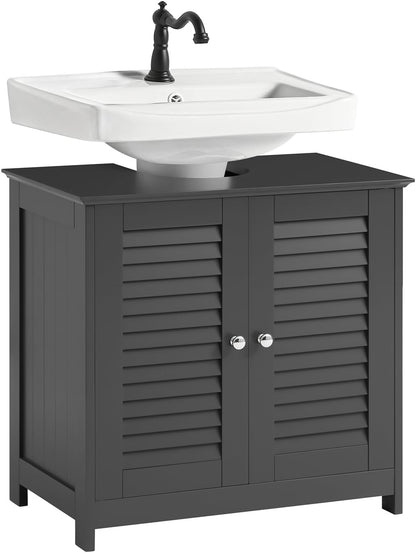 SoBuy (UAE STOCK) FRG237-II, Under Sink Cabinet Bathroom Vanity Unit Bathroom Storage Cabinet with Double Shutter Doors, Suitable for Pedestal Sinks (dark grey)