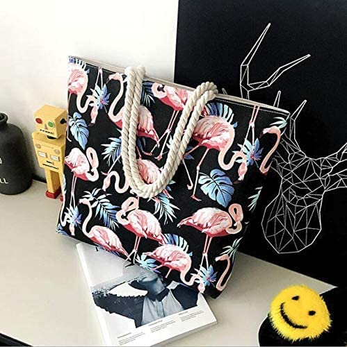 Fashion Flamingo Printed Canvas Shopping Bags Animal Design Beach Bag For Women Tote Bags Casual Handbags Gifts