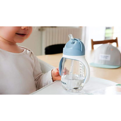 BÉABA - 2 in 1 Sippy Cup - Toddler cup - Children’s Beaker with straw - 100% Waterproof - Easy to Open - Removable Handles - Tritan and Silicone - 300 ml - Blue