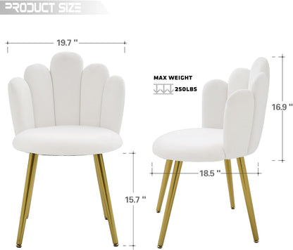 Lepdep Vanity Chair for Makeup Room - Midcentury Modern Accent Chair for Living Room Bedroom, Makeup Chair with Back Support Velvet Chair with Gold Legs (White)