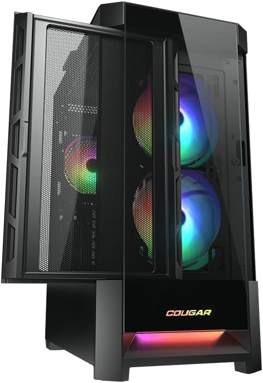 COUGAR DUOFACE RGB MID-TOWER GAMING PC CASE, 2 X 140MM ARGB FANS, 1 X 120MM ARGB FAN, UNBEATABLE COOLING PERFORMANCE, TEMPERED GLASS - BLACK