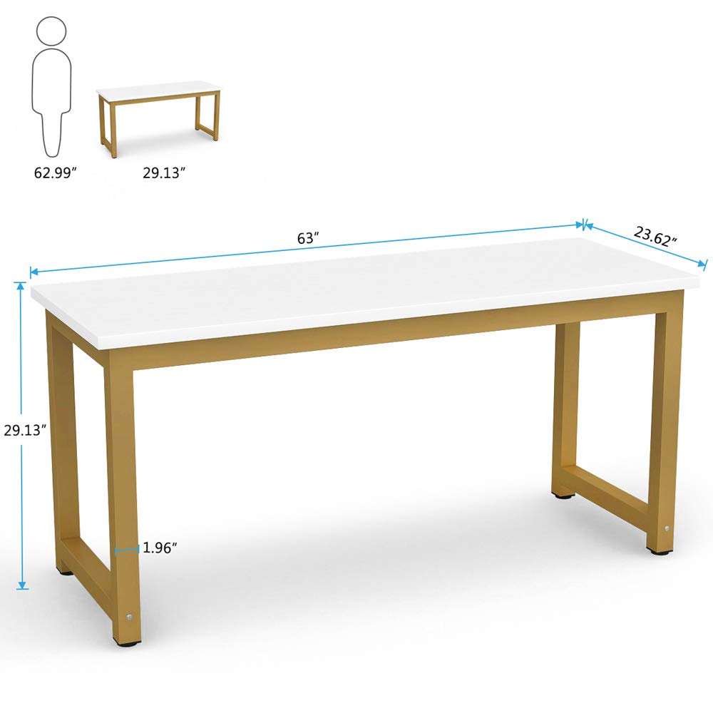 Tribesigns Computer Desk, Large Office Desk Computer Table Study Writing Desk for Home Office, Walnut + Black Leg, 63 X 23.6 inch