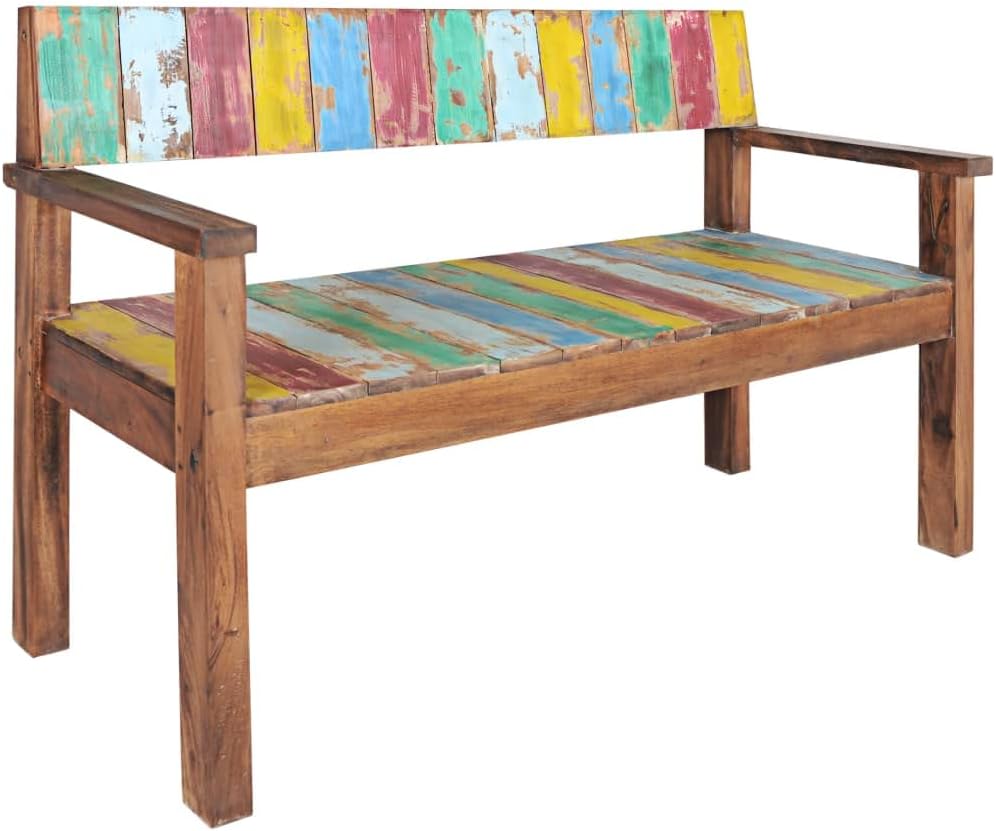 vidaXL Bench 115 cm Solid Reclaimed Wood Indoor Outdoor Furniture Accessories Set Wooden Hallway Sofa Entryway Bench Unit Multicolour