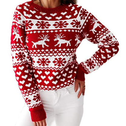 Women Sweater Christmas Oversized Pullover Sweaters Reindeer Snowflake Graphic Long Sleeve Crew Neck Knit Tops