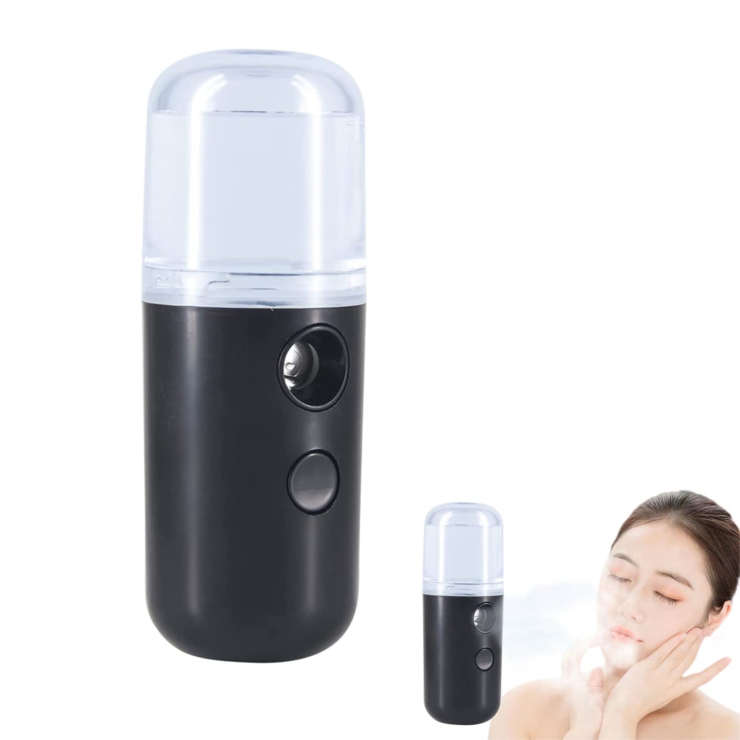 Nano Mist Sprayer,Moisturizing Nano Facial Mister, Portable Mini Nano Mister, Handy Hydrating Sprayer for Eyelash Extensions Skin Care Make Up, 1OZ /30ML Visual Water Tank Black